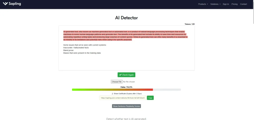 Sapling AI Detector